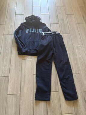 Paris Navy Blue Matching Hoodie & Sweatpants Set – Size M